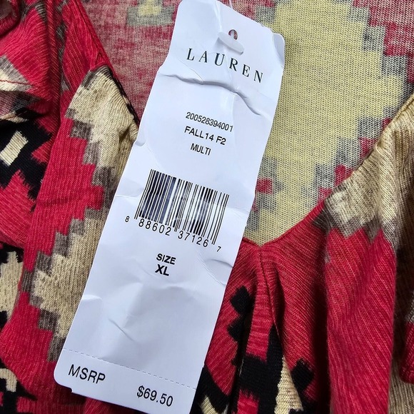 Lauren Ralph Lauren Shirt Womens XL Ruffle Collar Long Sleeve Aztec Southwestern - Picture 4 of 11